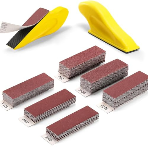 Schleifpapier Holz Set Sandpapier Fein Schmirgelpapier mit HandSchleifklotz | 61stk Nassschleifpapier und Trocken 80 120 240 320 400 600 Schleifpapiersatz für Auto Metall Lack Glas Schleifen