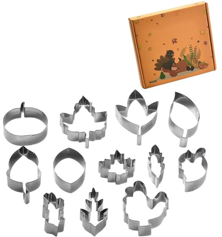 Dyiouxin Emporte pièces pour Thanksgiving,12 Pièces Moule Biscuit Automne,Thanksgiving Cookie Cutters,Emporte Pièces en Acier Inoxydable,Emporte Piece Citrouille, Écureuil, Feuille D'érable