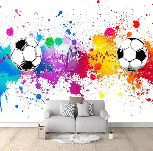Fotomurales Decorativos Pared Balón de Fútbol 150x105 cm Papel Pintado Tejido No Tejido Infantil, Juvenil Fotomural 3D Mural Paredes Papel Tapiz Decoración Salón o Dormitorio a-4441