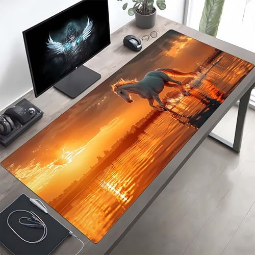 Gaming Mauspad 1600x800x3 mm Gaming Mousepad XXL Pferd Gelb Mauspad Schreibtischauflage, Genähte Kanten Mausmat, rutschfeste Gummibasis, Schreibtisch Schutz für Home Büro, Geschenke PjY4670 V-X