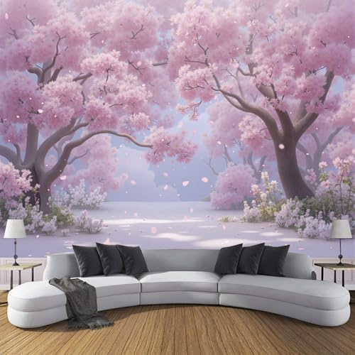 ZISTRCBAO Carta Da Parati Panoramica Foresta Di Ciliegi In Fiore, Fantasia Ad Acquerello Carta Da Parati in Seta per Camera Da Letto Soggiorno Camera Dei Bambini Decorazione Da Parete 150x105cm, Rosa
