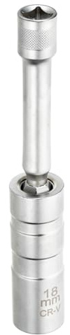 sourcing map 1pcs Spark Plug Socket Set 3/8 Drive 18mm Swivel Magnetic 12 Point Medium Thin Wall Spark Plug Socket with 360 Degree Swivel CR-V Steel, Silver