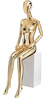 GUHPZA Schaufensterpuppen Aus Fiberglas Für Den Einzelhandel (Weiblich) Mit Hocker, Geeignet Für Die Präsentation Von Kleidung In Schaufenstern, Als Requisiten Für Fotoshootings,Gold