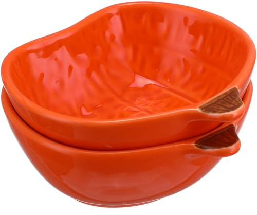 ERINGOGO 2 Ciotole in Ceramica a Forma di Zucca Arancione per Condimenti Halloween, Piccoli Piatti di Salsa Impilabili Resistenti a Microonde e Lavastoviglie per Feste Autunnali