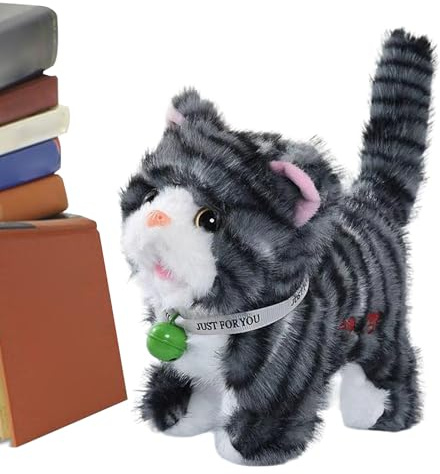 Générique Jouet Interactif en Peluche pour Chat – Musical Parlant De 17,8 Cm, Animal De Compagnie Électronique Qui Marche, Animal en Peluche Doux, Cadeau d'anniversaire De Noël pour Garçons, Filles,