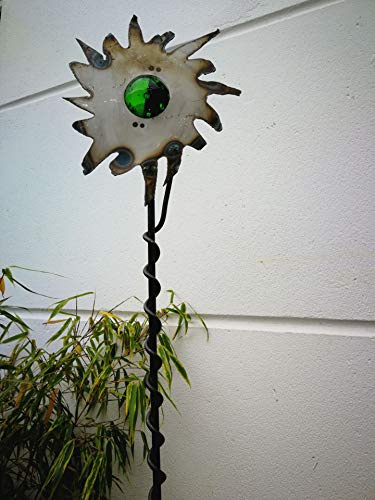 Zen Man Edelrost Gartenstecker GlasKugel Rost aus Metall Gartenfigure Gartendeko Rost GartenGlaskugel Handarbeit Gruen H180*23 * 6cm 101596