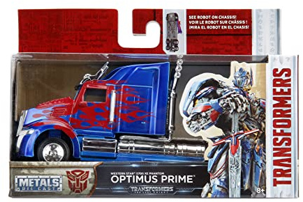Jada Toys Transformers T5 Optimus Prime, Western Star 5700 Ex Phantom, Spielzeugauto aus Die-cast, Maßstab 1:32, blau/rot