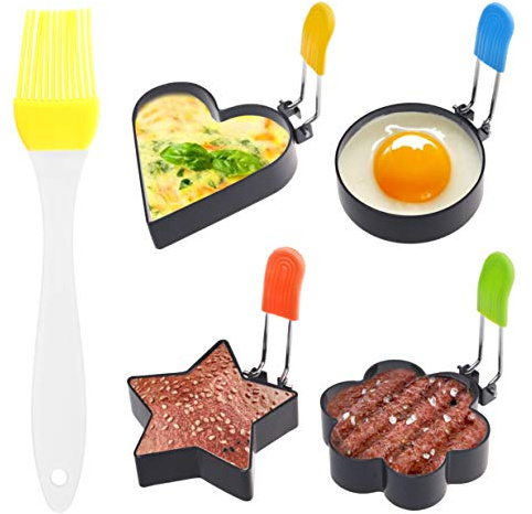Kare & Kind 4x Non-Stick Stainless Steel Egg Rings - Different Shapes with Anti-Scald Handles - Great for Frying and Shaping - Ideal for Breakfast English Muffins, Pancakes, Sandwiches