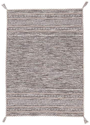 carpetfine Flachgewebeteppich Kelim Azizi Beige 60x110 cm | Moderner Teppich für Wohn- und Schlafzimmer