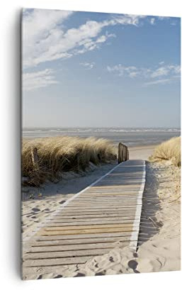 ARTTOR Bilder auf Leinwand 80x120 cm Wandbild Landschaften Maritim - 2657 | Strand Meer Steg Vertikal Groß XXL Wanddekoration Wohnzimmer Schlafzimmer Wandkunst Wanddeko Wand Kunstdruck Küche ARTTOR