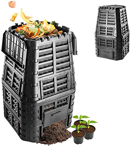 Compost Kadax, sistema di compostaggio nero, composti di plastica, compost termico resistente al tempo con coperchio pieghevole (1000L)