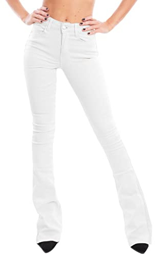 Toocool Vaqueros de Mujer Acampanados de Tiro Alto, Slim Flare Push up en Denim elástico, 5 Bolsillos, Modelo VI8008 [XL, Blanco]