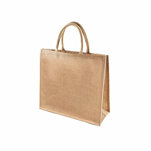 Ecoduka® Classic Supermarket Jute Shopper Bag, Eco Hessian Shopping Bag with Short Padded Handles | Natural Sustainable Reusable Market Tote | Certified UK Supplier (1 Pack)