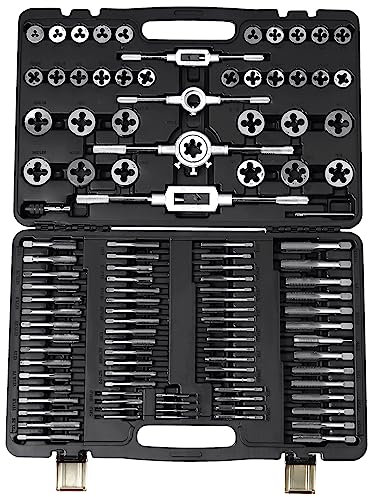 VEVOR Gewindeschneider Set Maschinengewindebohrer 110-teilig, Kernlochbohrer Gewindeschneidsatz Lagerstahl Maschinengewindeschneide inkl. 35 x Gewindebohrer, 35 x Stanzformen Tragkoffer Metrisch