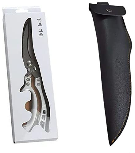 Kitchen Scissors, Chicken Bone Scissors Chicken Duck Fish Cutter Shears Stainless Steel Scissors Cook Scissors (Color : Black Leather case)