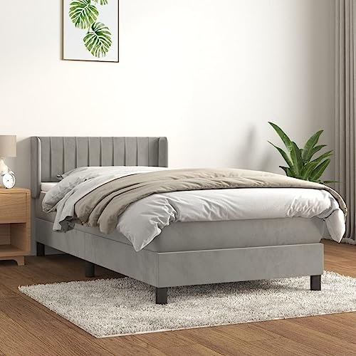 Gecheer Boxspringbett mit Matratze Bettgestell Bettrahmen Designerbett Gästebett Jugendbett Hellgrau 100x200 cm Samt-Q42