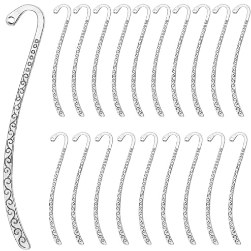 20 stycken metallbokmärken krokar, vintage silver präglade snidade bokmärken med hål för bokmärken, handgjorda tillbehör, bokälskare presenter