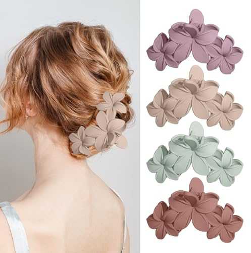 4PCS Flower Hair Claw Clips, Non-Slip Matte Hawaiian Flower Claw Clips 11 cm Hair Jaw Clip Clamp Strong Hold Headdresses Styling Accessories for Women and Girls (Multicolor-2)