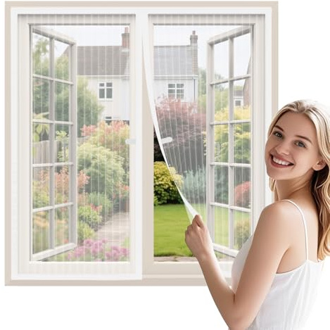 WENT Mosquitera para ventana sin taladrar, 120 x 130 cm, red de poliéster resistente, montaje rápido y reutilizable, protección contra insectos para ventanas, protección contra mosquitos con cierre