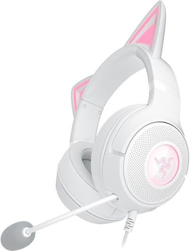 Razer Kraken Kitty V2 - Wired RGB Headset with Kitty Ears for gaming and streaming (325 g, TriForce 40 mm Drivers, HyperClear Cardioid Mic, Surround Sound) White
