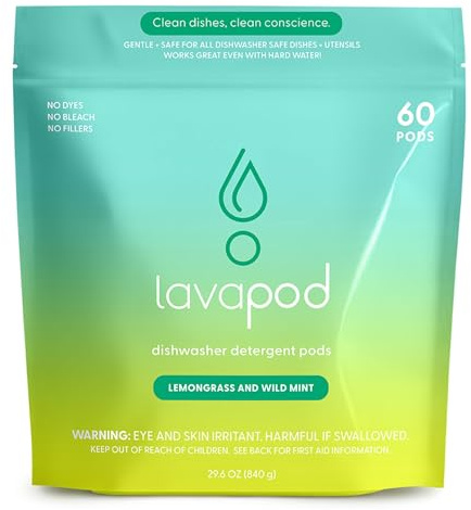 Natural Dishwasher Pods | Plant-Based Enzyme Dishwasher Detergent, Lemongrass & Wild Mint, Eco-Friendly, Tough on Grease & Food Residue, 60 Count