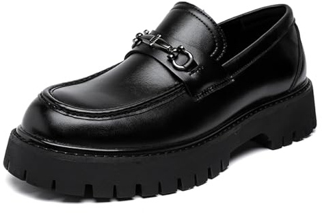 Sekiueo Herrloafers Platåskor Läder Rundtå Moderna Affärsskor Formella Arbetsskor,Black,38 EU