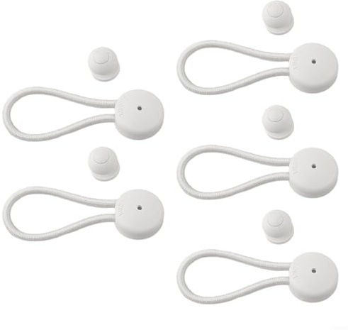 Qualoramall Bungee-Gummiseil-Clips mit Knäufen, 5 Stück, elastische Gummiseil-Clips, Zeltseilbefestigungen für Zelt, Anker, Seile, Boote, Yachten, Anhänger, Wohnmobil-Abdeckung (weiß)