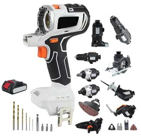 Cordless Power Tool Combo Kit, 10 in 1 Hand Drill Woodworking Set with Recip Saw, Jigsaw, Circular Saw, Chainsaw, Oscillating Tool, Screwdriver, Wrench, Impact Drill, Sander
