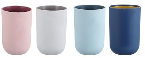 TEHAUX Set 4 Pezzi Bicchieri da Bagno in Plastica Robusta Tazze per Spazzolino da Denti e Collutorio Bordo Curvo e Fondo Antiscivolo Adatti per Uso Quotidiano in Casa e Colore Casuale