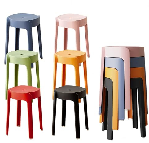 Makamsui 6 sgabelli impilabili in plastica, sgabelli da bar rotondi portatili con schienale scoperto, capacità di carico 150 kg, sedie leggere e colorate per casa, aula all'aperto, cucina e caffè