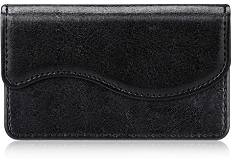 Fintie Visitenkartenetui / Kreditkartenetui aus hochwertigem PU-Leder, handgefertigt, universal, mit Magnetverschluss, Schwarz