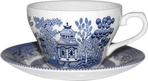 Churchill Blue Willow flach-Tasse und Untertasse – Set of 4