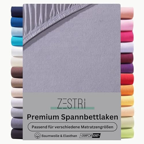 Zestri Premium Spannbettlaken Spannbetttuch | für Boxspringbett und Wasserbett | Stoffgewicht 190g/m² | ÖKO-TEX | 180x200 bis 200x220 cm + 40 cm Steghöhe | Grau
