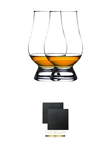 The Glencairn Glass Whisky Glas Stölzle 2 Stück + Schiefer Glasuntersetzer eckig ca. 9,5 cm Ø 2 Stück