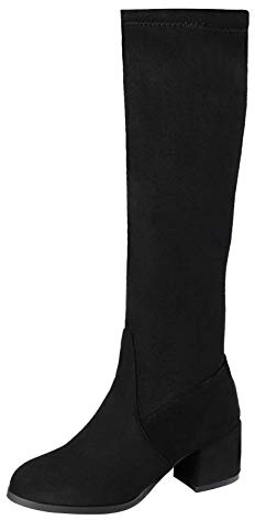 Susenstone Bottes A Talon Hautes Femme Hiver Le Genou Chaussures Fermeture Eclair CompenséEs Nubuck Plate Chaud Talons Hauts Sexy Bout Pointu Boots (40 EU（CN41), Noir