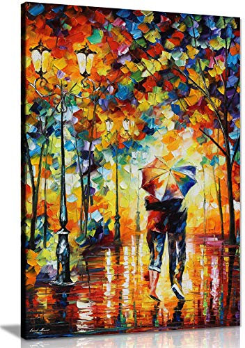 Leonid Afremov Ölgemälde auf Leinwand, abstrakt, für Wohnzimmer, Heimdekoration, Couple Under One Umbrella, 46x31 cm (18x12in)