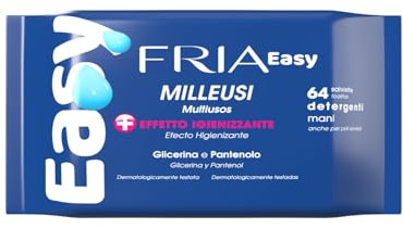 Fria Easy Salviette Milleusi, con Glicerina e Pantenolo ad Effetto Igienizzante sulla Pelle, Dermatologicamente Testate, Confezione da 64 Salviette