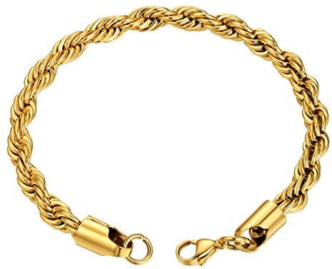 GoldChic Jewelry Bracciale a catena in corda d'oro da 6 mm, anello grosso da uomo in acciaio inossidabile 316L, 21 cm