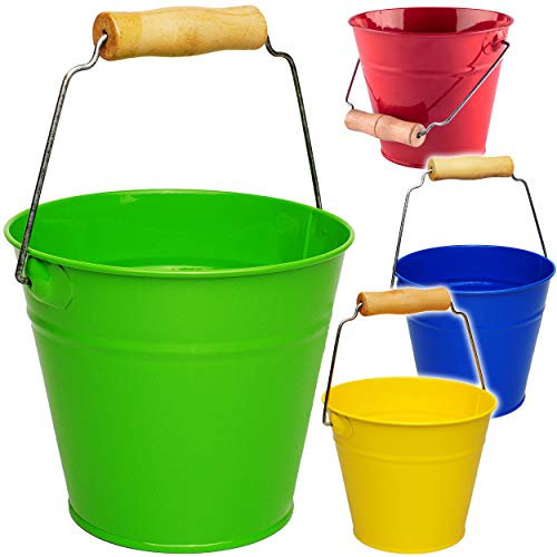 2 Stück kleine - Metalleimer - bunter Farb-Mix - 13 cm hoch - 1,2 Liter - mit 3D Effekt Rillen Prägung - Metall - Blech Eimer - Partyeimer/Sandeimer/Kin..