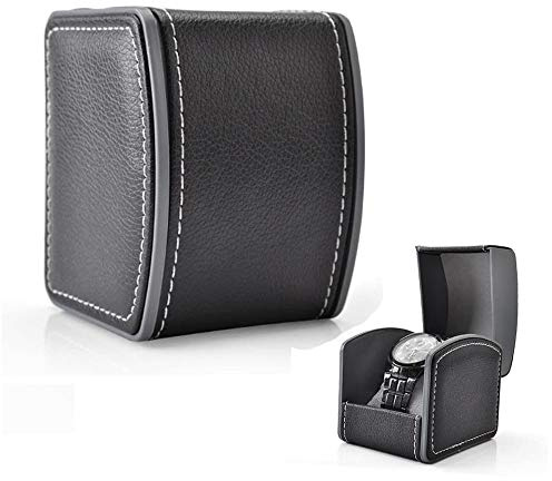 Leder Uhrenbox Einzel Geschenk Schmuck Armbänder Bangles Box Uhr Armbanduhr Gehäuse Geschenk Box 10 x 8,5 x 7,5 cm,Schwarz (Grau Kissen im Lieferumfang enthalten)