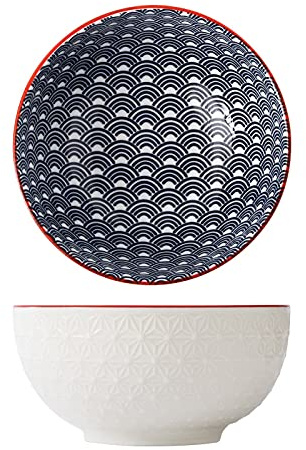 mönomöro 6 Keramik-Schalen, Schüsseln Vintage Salatschüssel Geschirr Suppenschüsseln Porzellan 1000ML Schale für Suppe Müsli Reise Nudeln Ø 15.8cm (2,H)
