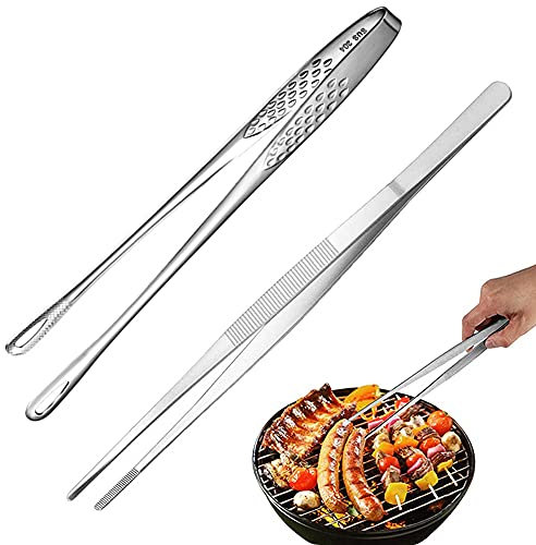 2 Pieces Kitchen Tongs for Cooking, Premium Stainless Steel 12 Inches Extra Long Tweezers, Metal Tongs for Easy Grill, Bread Clip, Pastry Clamp, Barbecue Tweezer