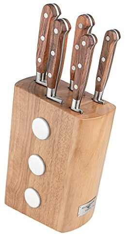 Rockingham Forge 6-Piece Knife Block Set - 5 Kitchen Knives & Block, Fully Forged, Rosewood Handles,RF-8008/6B