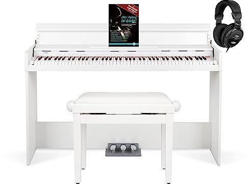 FunKey DP-1088 WM Digitalpiano Set - Schlankes Keyboard im Digitalpiano-Design - 88 anschlagdynamische Keyboard-Tasten - 20 Sounds - Spar-Set mit Bank, Kopfhörer und Noten - Weiß matt