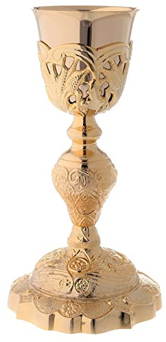 Holyart Gold plated brass chalice and paten with eco-leather bag