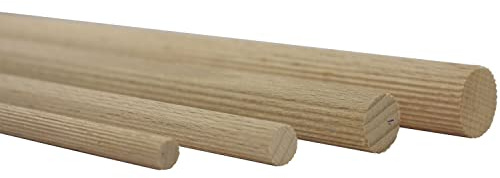vasalat Holzstäbe zum Basteln Set - Holzstab 100cm x 8/10mm ideal für DIY-Projekte, gerilltholzstab Buche unlackiert, gerillt - 20 Stück