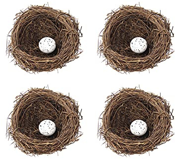 BYNYXI 4 Stück Rattan Vogelnest mit Vogeleier, 8cm Künstliches Osternest mit 4PCS Schaum Wachteleier Festival Ostern Deko Frühling Zweige Rattan Nest für Ostern Tischdeko Basteln Foto Requisiten