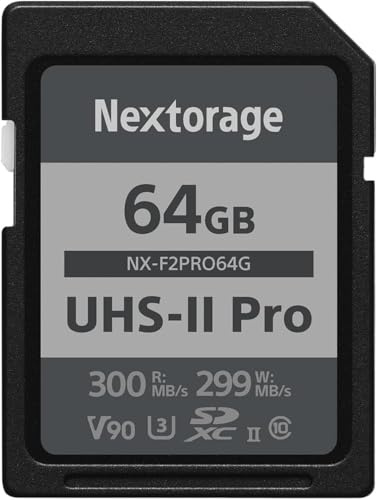 Nextorage japanische SD-Karte UHS-II 64GB speicherkarte Canon Nikon Kamera | Max Lesen 300MB/s, Max Schreiben 299MB/s, V90, 8K, Serienaufnahmen mit hoher Bildrate, Sony, Fujifilm, Panasonic, NX-F2PRO64G