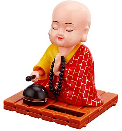 Monk Figurine Solar Powered Car Toy, Nodding Head Dolls Bobble Head Toy, Car Dashboard Decoration, Home Desk Decor, Kids Toys Gifts, Red, S