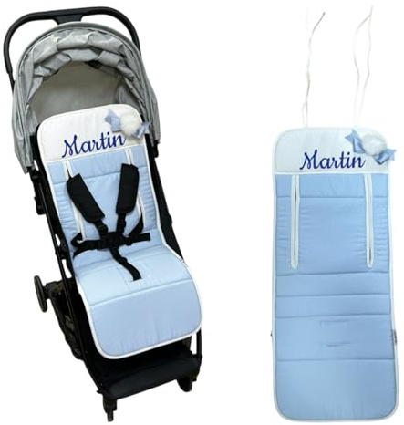 BABY STAR - Colchoneta transpirable para silla de paseo, Personalizado con nombre de su bebé bordado (C14AP)